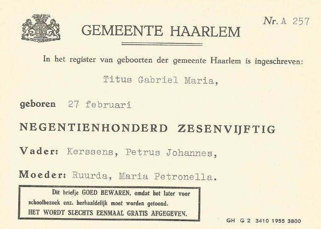 1956 Birth certificate
